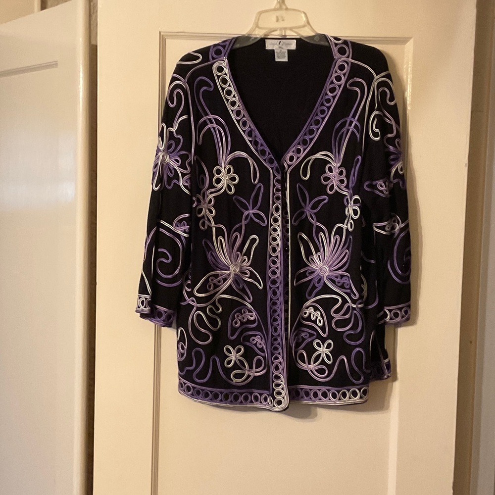 Black and Purple Embroidered Cardigan